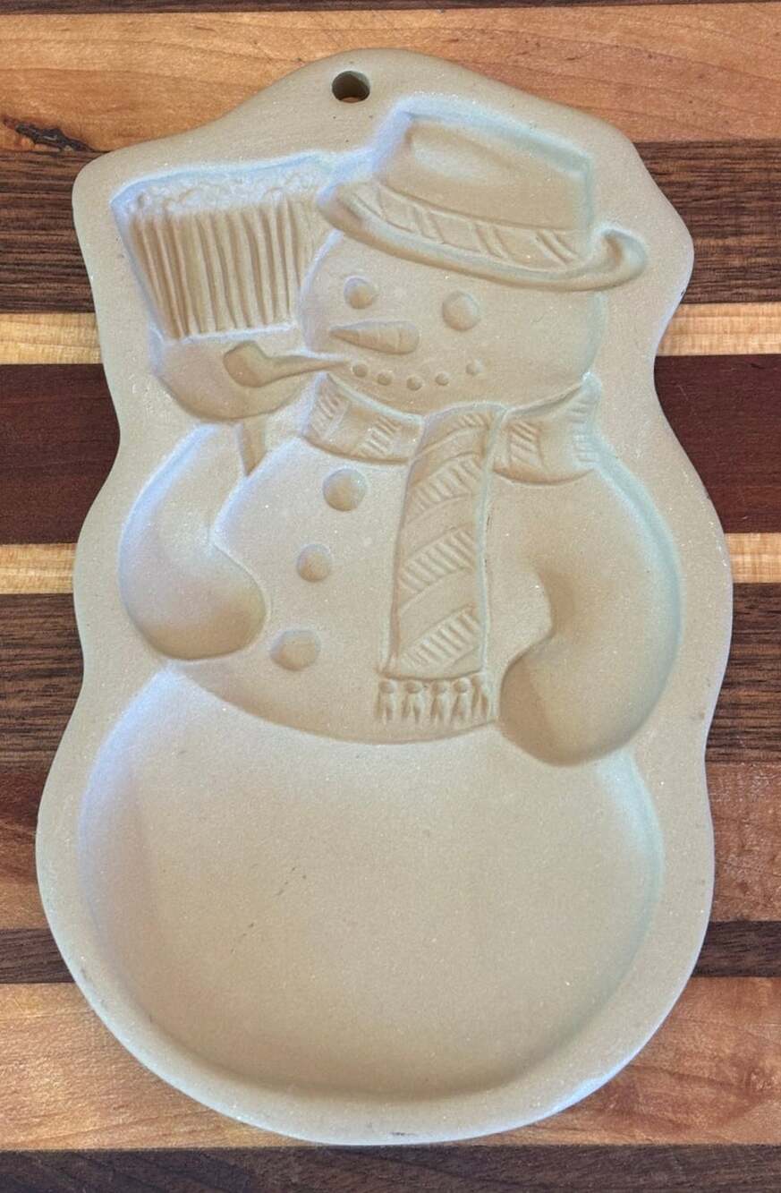 Vintage 1989 Brown Bag Cookie Art Snowman Mold Hill Design Stoneware Christmas